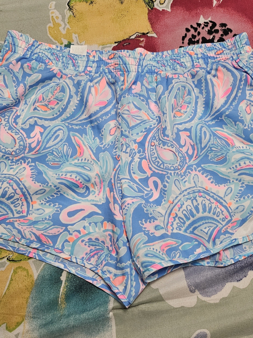 Lilly Pulitzer Blue Paisley Print Shorts with Pink Accents